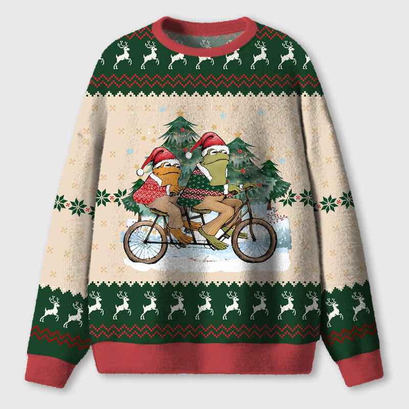Frog's Christmas Trip Teacher Ugly Fluffy Sweatshirt