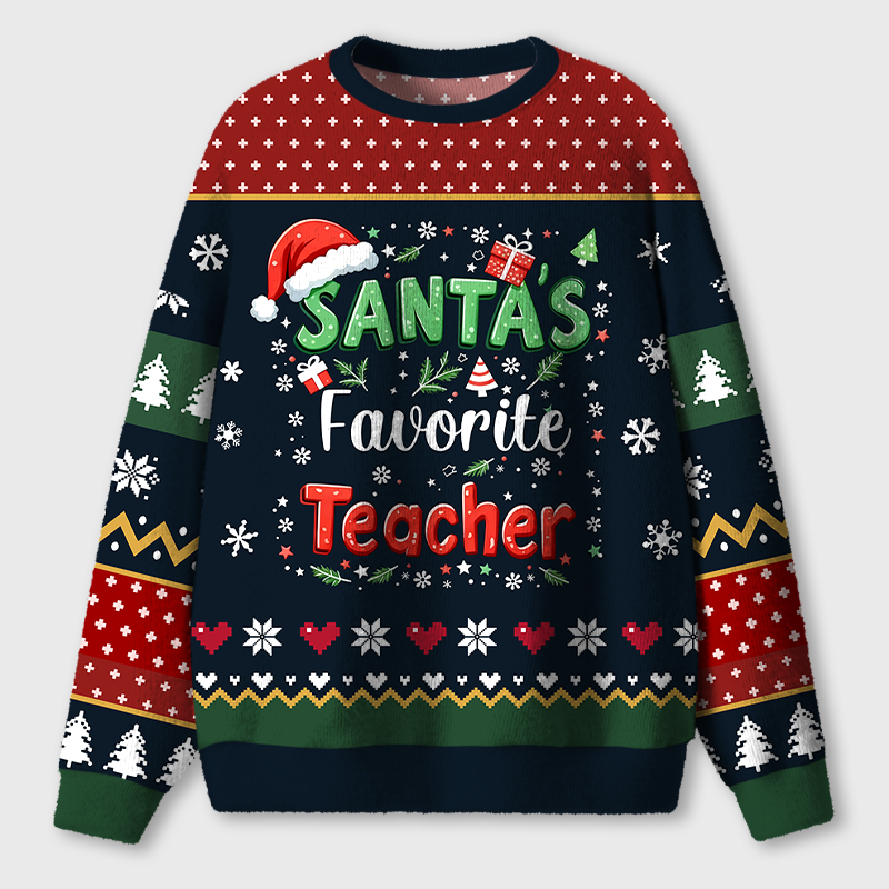 Santa's Favorite Teacher Ugly Fluffy Sweatshirt