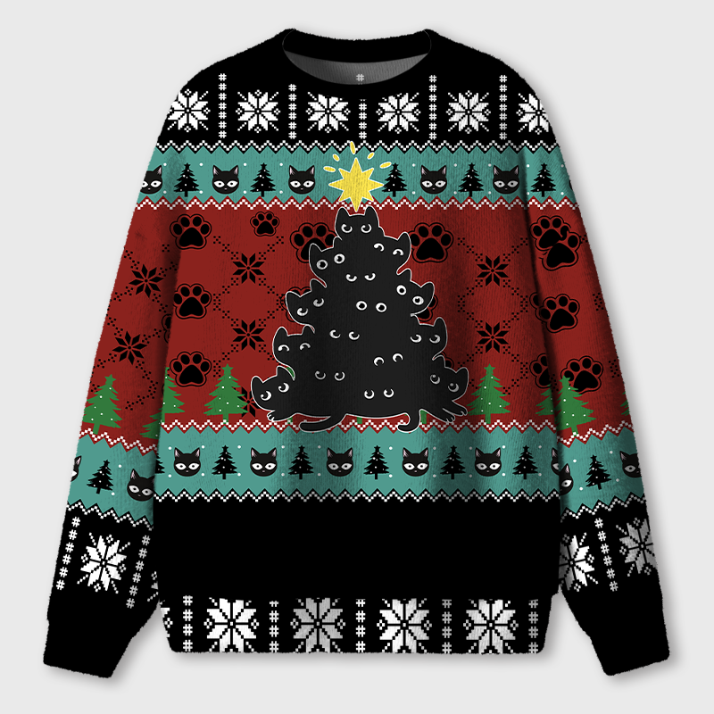 Cute Black Cat Christmas Tree Teacher Ugly Fluffy Sweatshirt