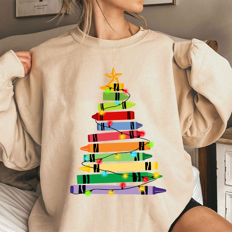 Crayons Tree Colored Ligths Teacher Sweatshirt