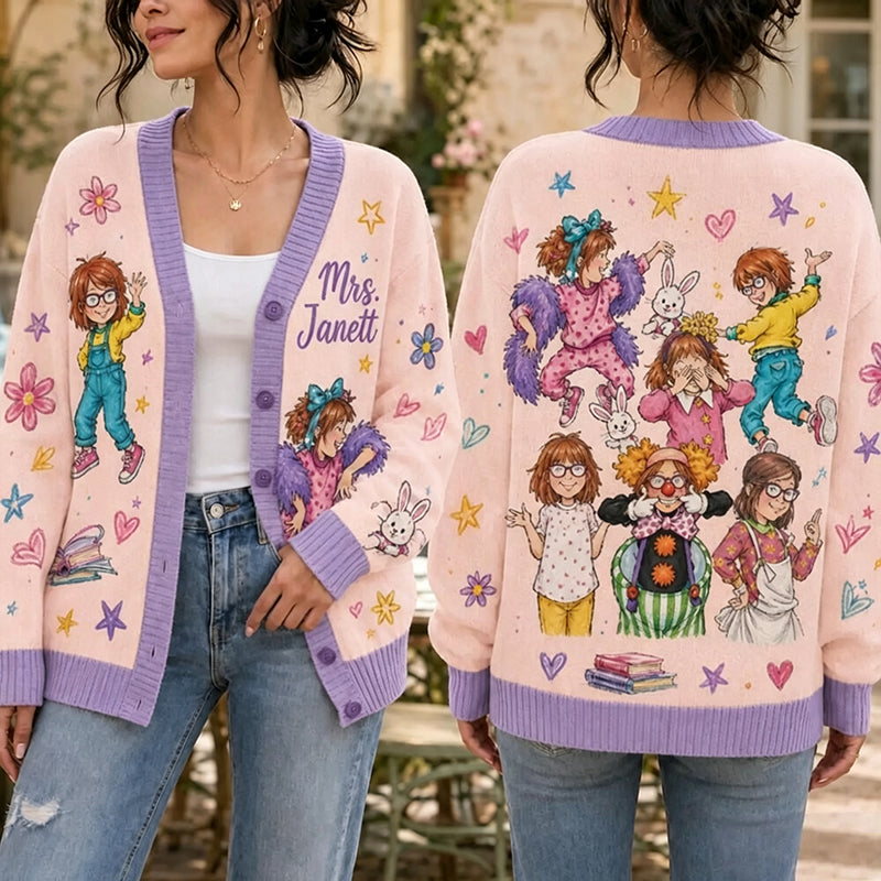 Personalized Whimsical Childrens Book Teacher Ugly Cardigan Sweaters