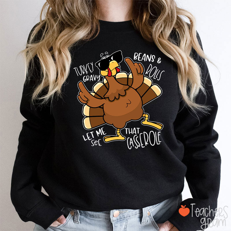 Turkey Gravy Beans Rolls Thanksgiving Teacher Sweatshirt