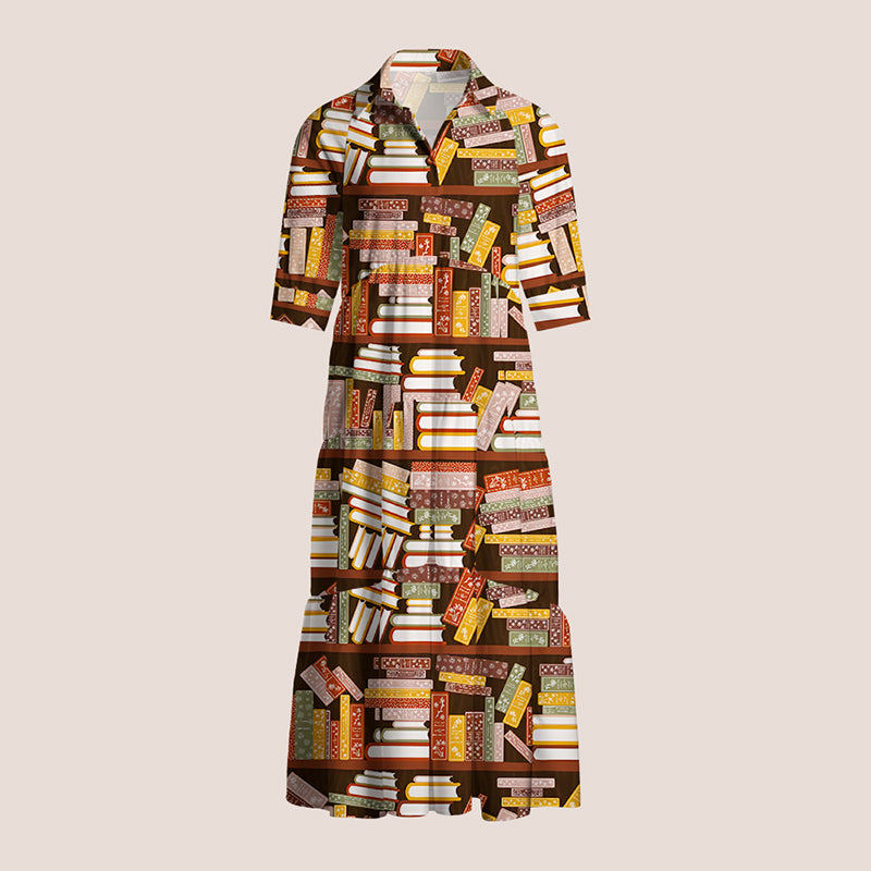 Cluttered Bookshelf Book Lover Teacher Shirtdress