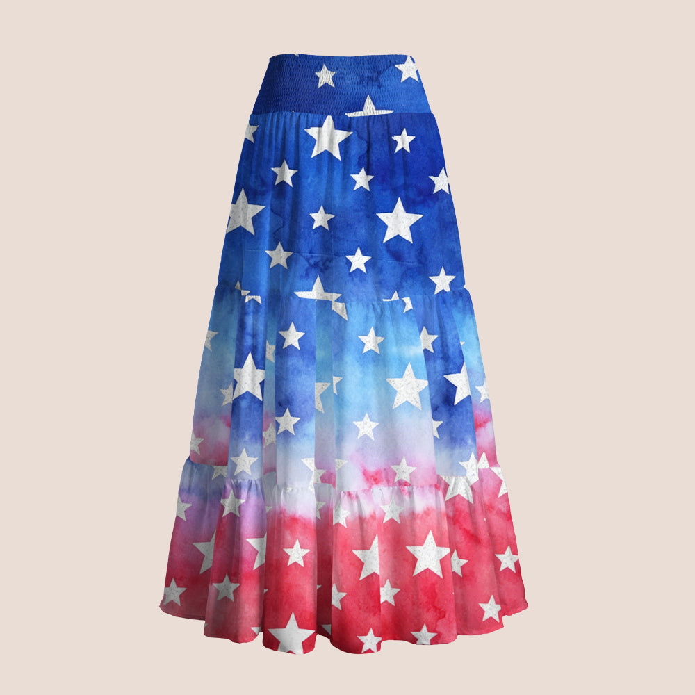 4th of July Watercolor Ombre Star Teacher Tiered Skirt