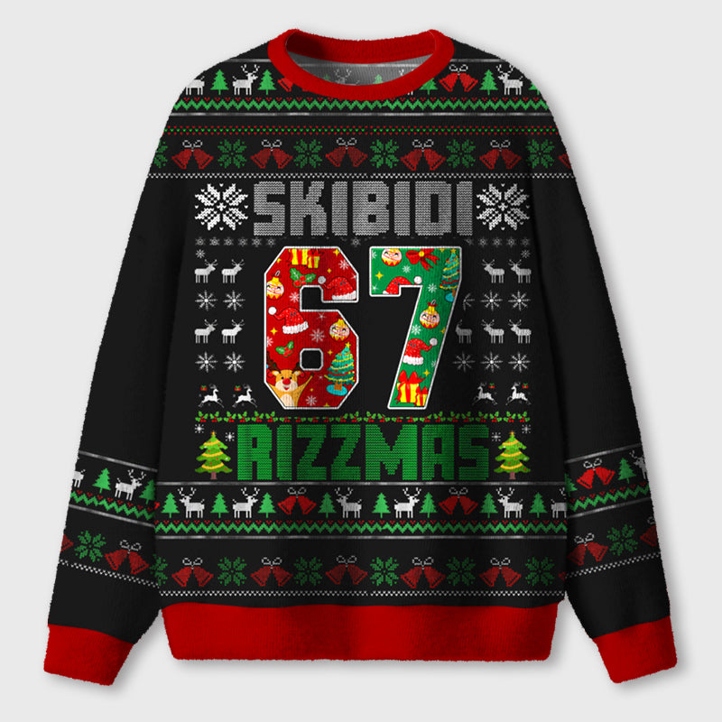 Skibidi Six Seven Rizzmas Funny Christmas Teacher Ugly Fluffy Sweatshirt
