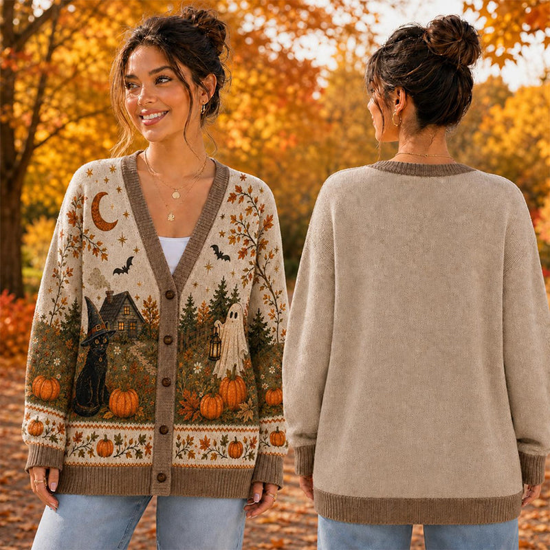 Halloween Fall Ghost Pumpkin Teacher Ugly Cardigan Sweaters