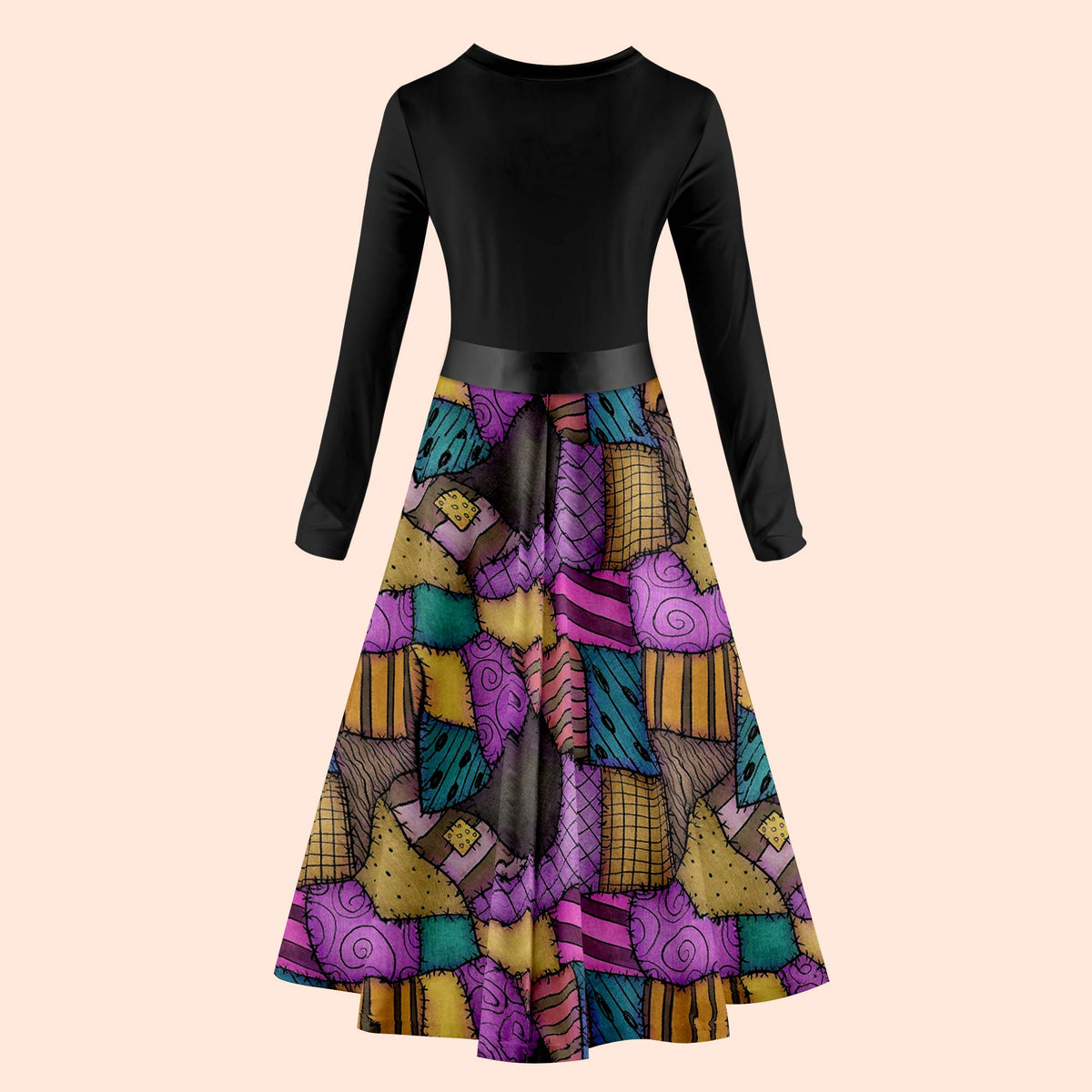 Halloween Rag Collage Style Teacher Long Sleeve Dress