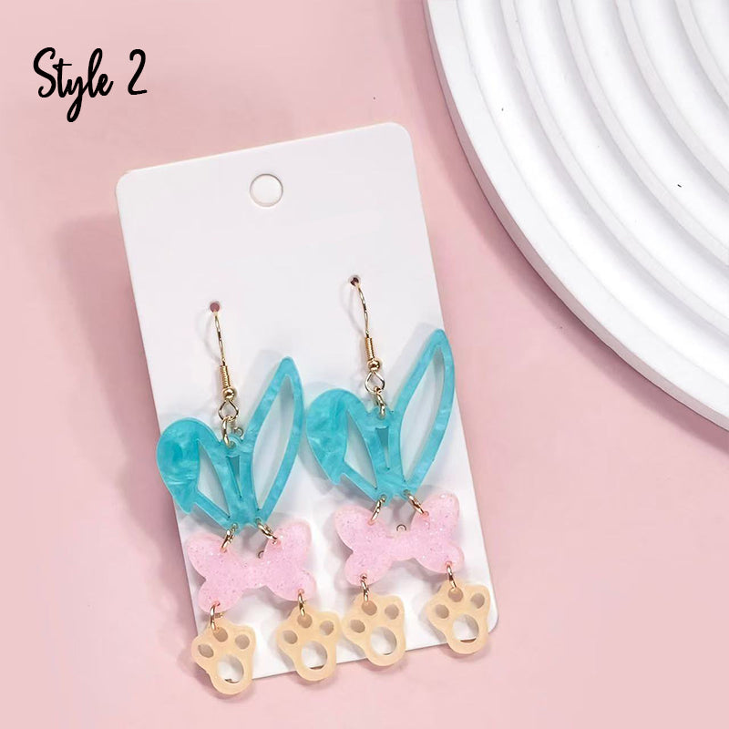 Easter Colorful Bunny Patchwork Teacher Acrylic Earrings