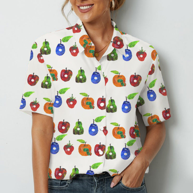 Caterpillar And Fruits Teacher Short Sleeve Shirt