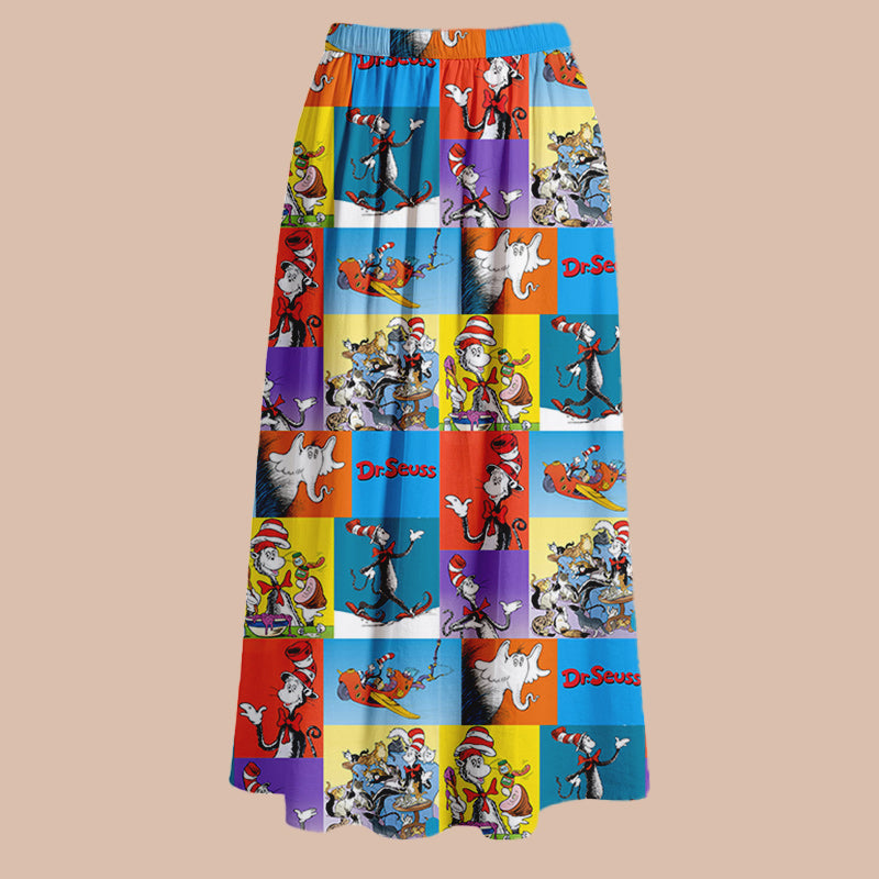 The Cat In The Hat Daily Routine Teacher Printed Midi Skirt