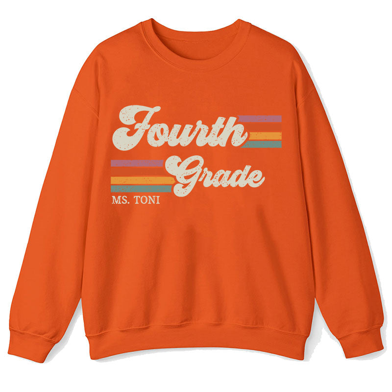 Personalized Grade And Name Retro Horizontal Stripes Teacher Sweatshirt