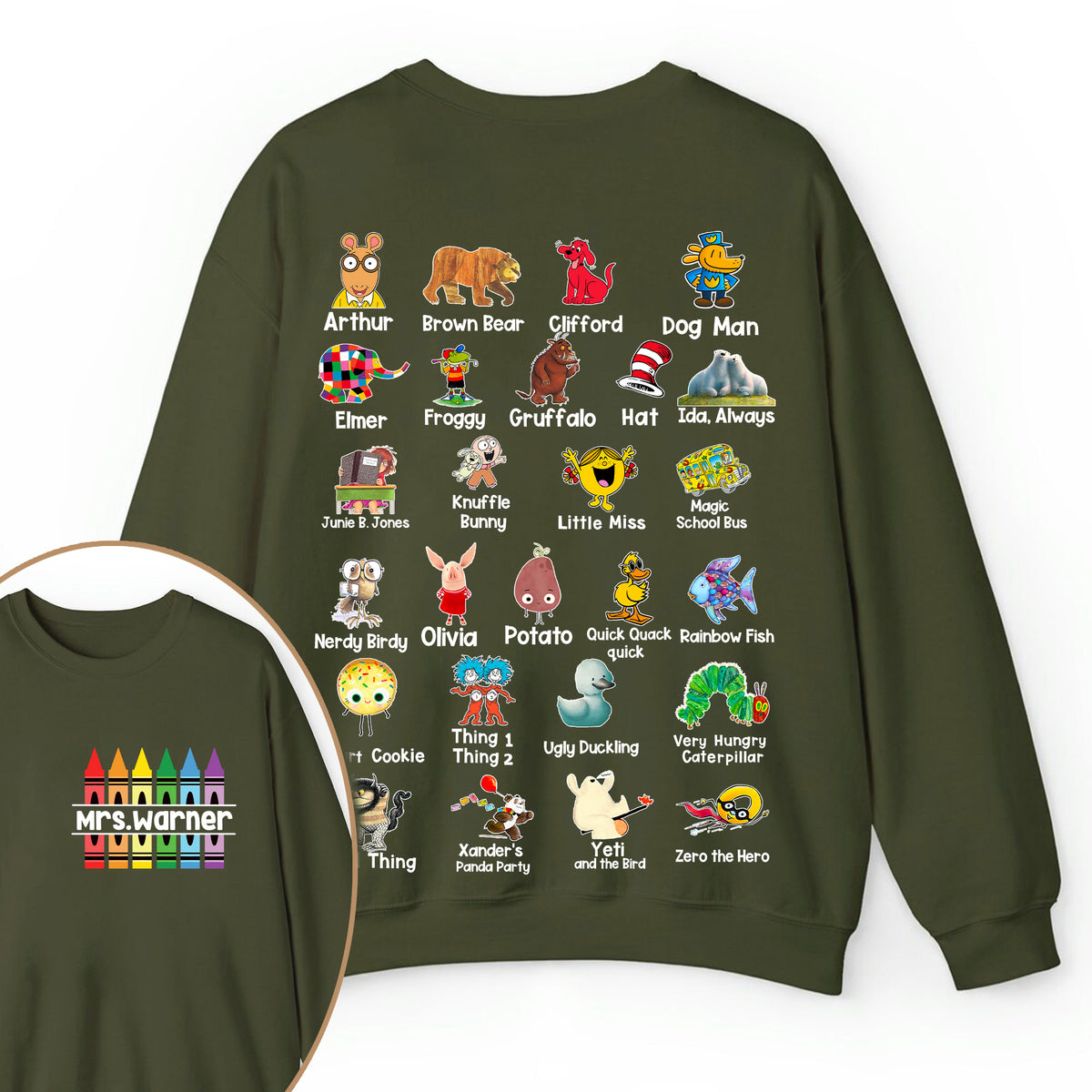 Personalized Pencil Crayon Name Teacher Two Sided Sweatshirt