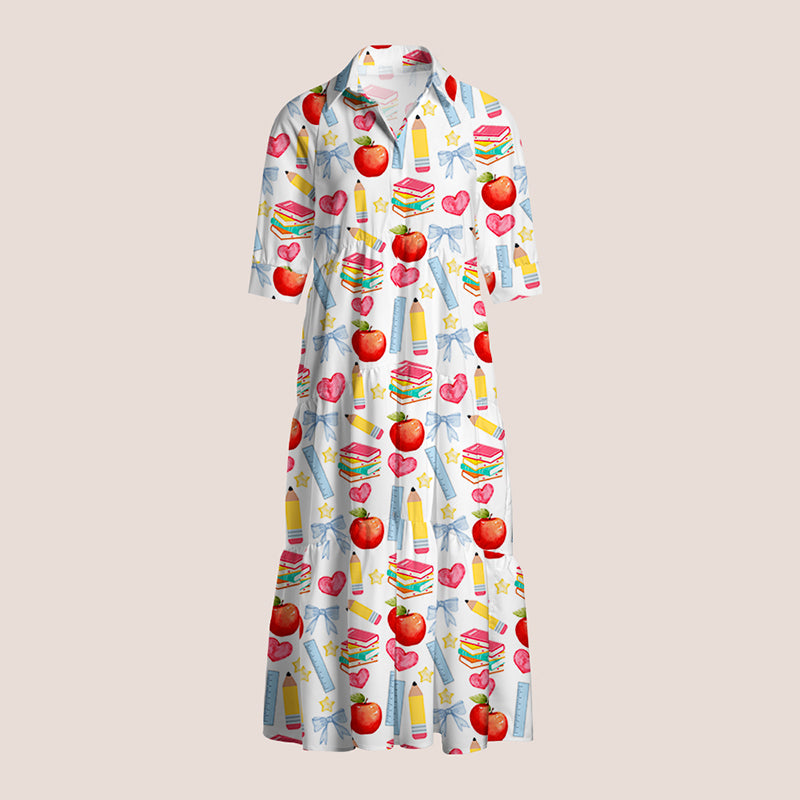 Apple Pencil Books Bow Teacher Shirtdress