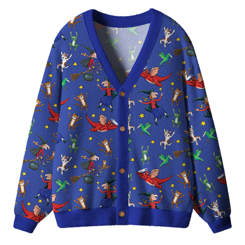 Cute Witch Broom Dragon Animal Fall Storybook Teacher Ugly Cardigan Sweaters