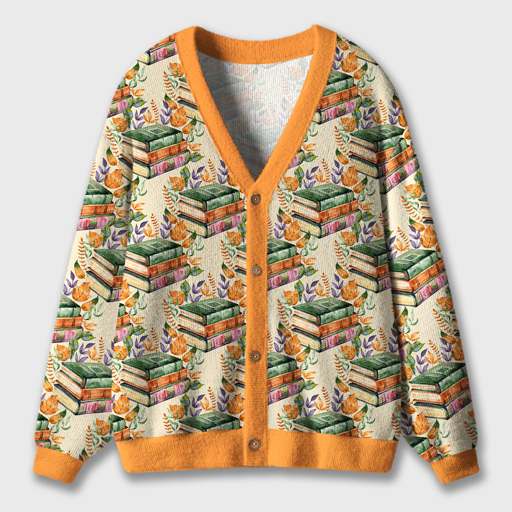 Book And Floral Teacher Ugly Cardigan Sweaters