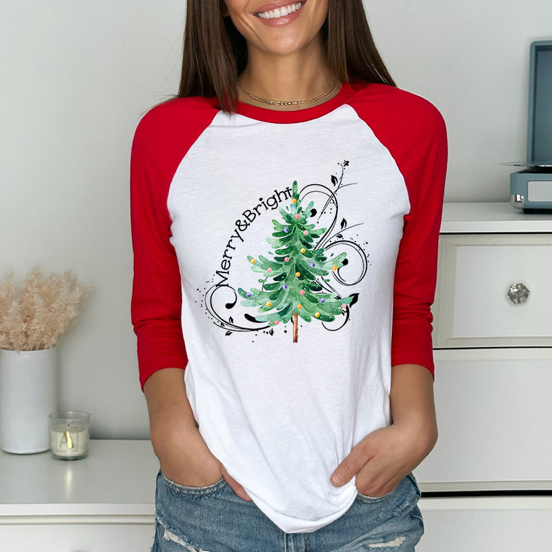 Merry And Bright Christmas Teacher Raglan Long Sleeve T-Shirt