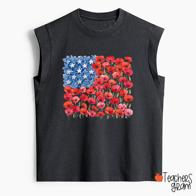 Floral USA Flag 250th Anniversary Teacher Washed Tank Top