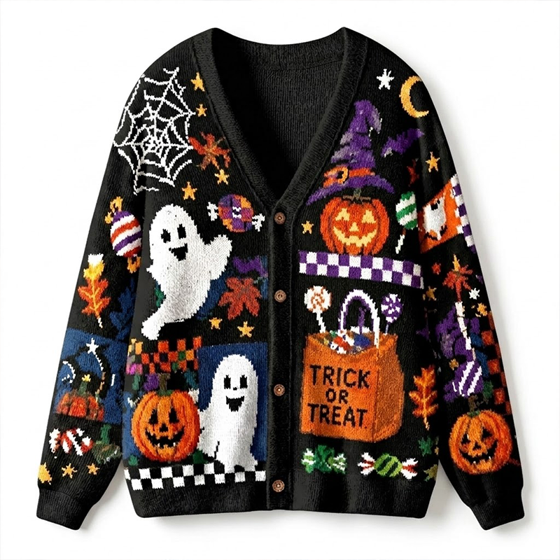 Halloween Ghost Pumpkin Trick Or Treat Teacher Ugly Cardigan Sweaters