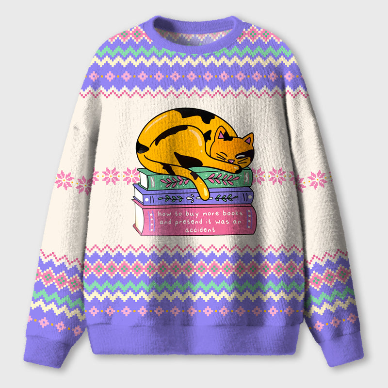 Cat Books Teacher Ugly Fluffy Sweatshirt