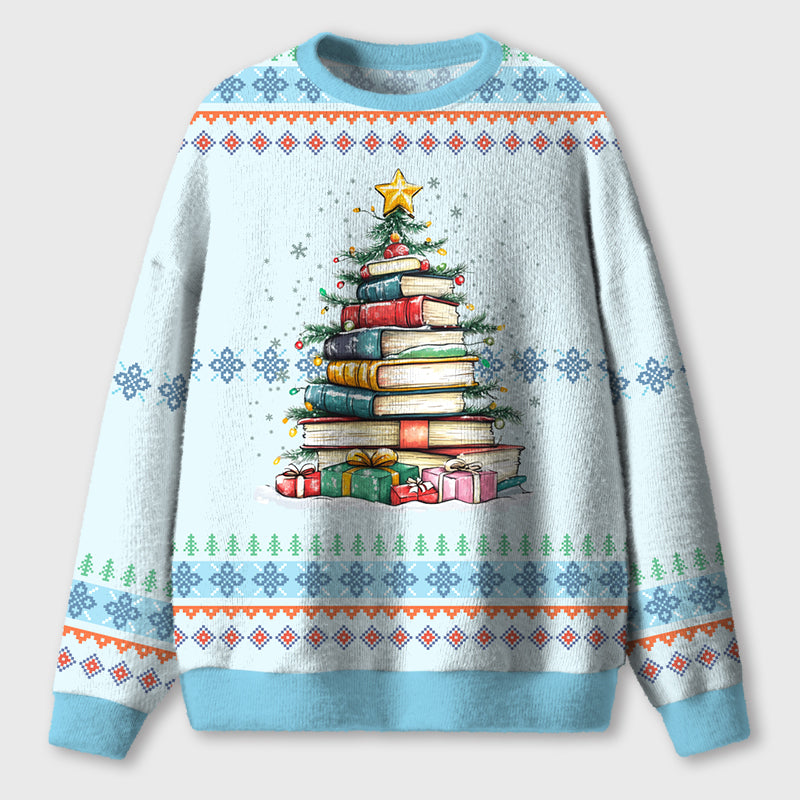 Books Christmas Tree Teacher Ugly Fluffy Sweatshirt