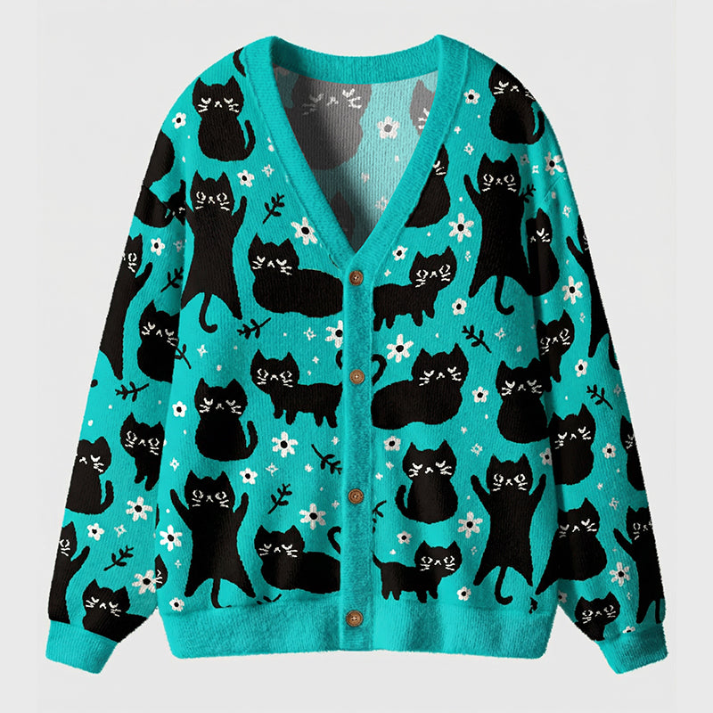 Cute Black Cats Teacher Ugly Cardigan Sweaters