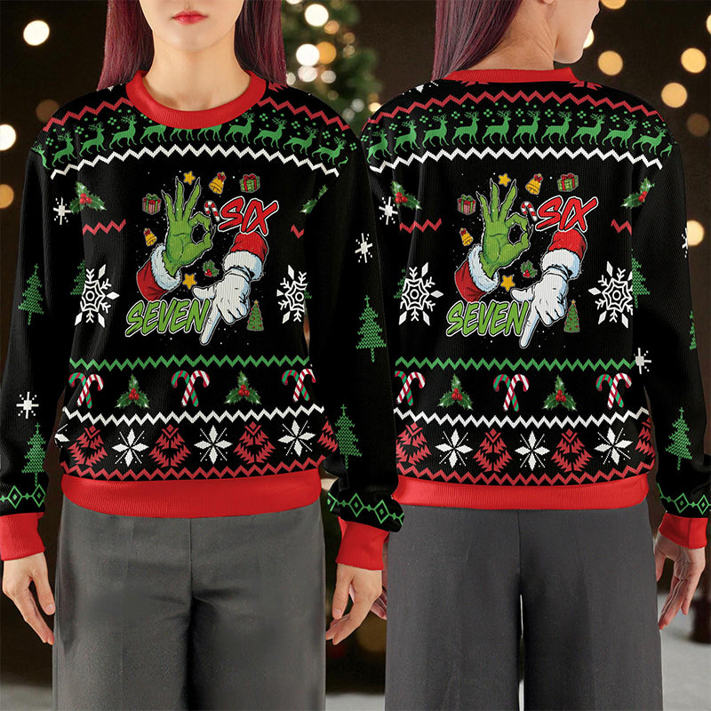 Funny Six Seven Christmas Teacher Ugly Fluffy Sweatshirt