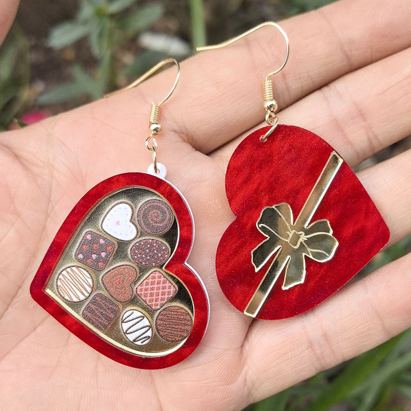 Heart Gift Box Teacher Acrylic Earrings