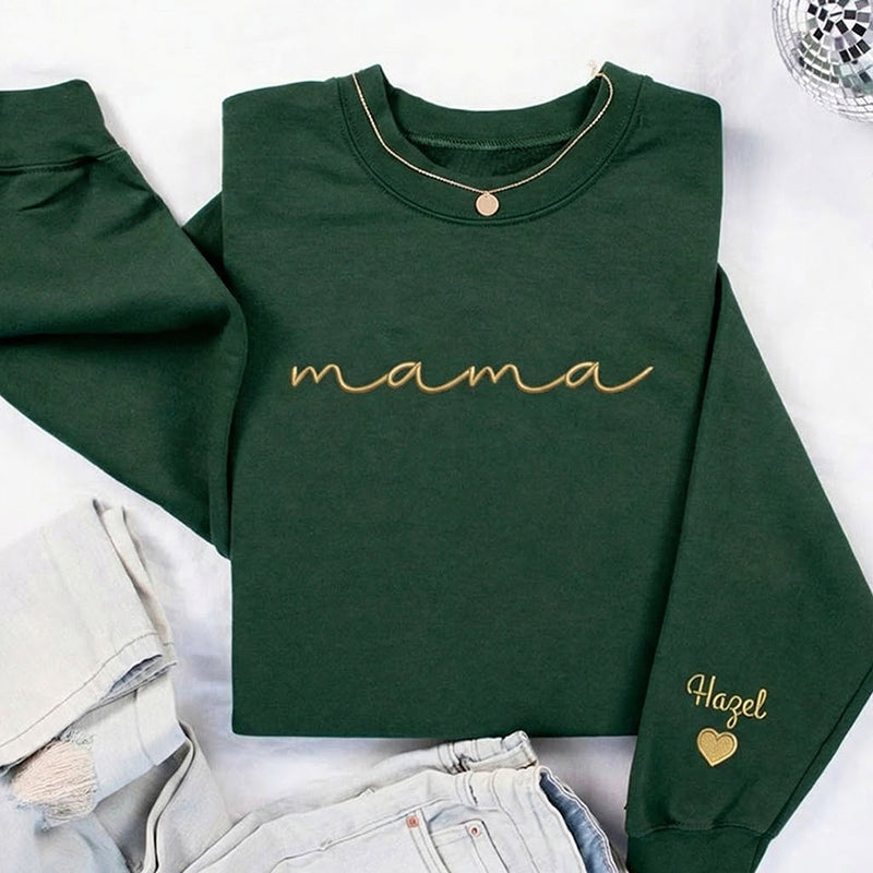 Personalized Embroidered Mother's Day Teacher Sleeve Print Sweatshirt