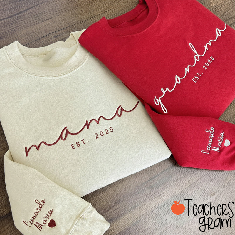 Personalized Name On Sleeve With Heart Teacher Embroidered Sleeve Sweatshirt
