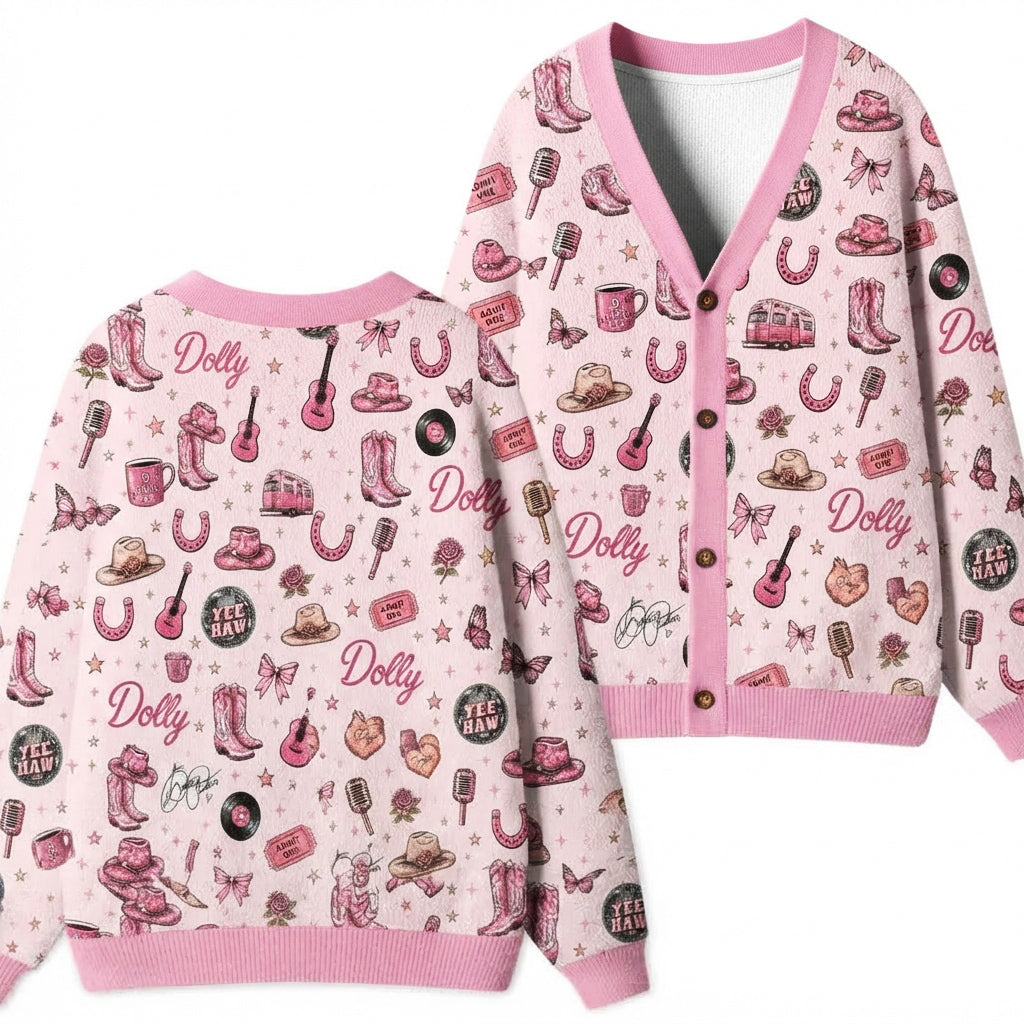 Pink With Multiple Patterns Teacher Ugly Cardigan Sweaters