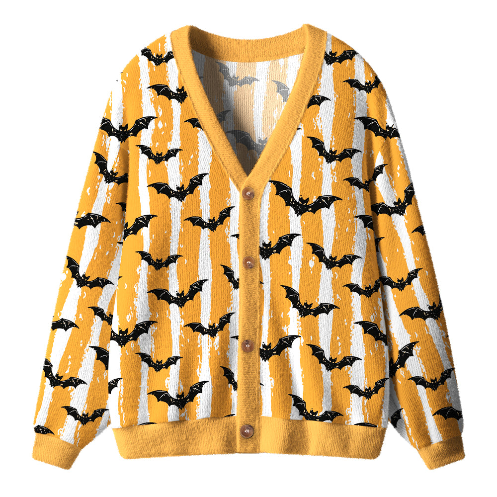 Retro Distressed Stripe Bat All Over Print Teacher Cardigan Sweaters