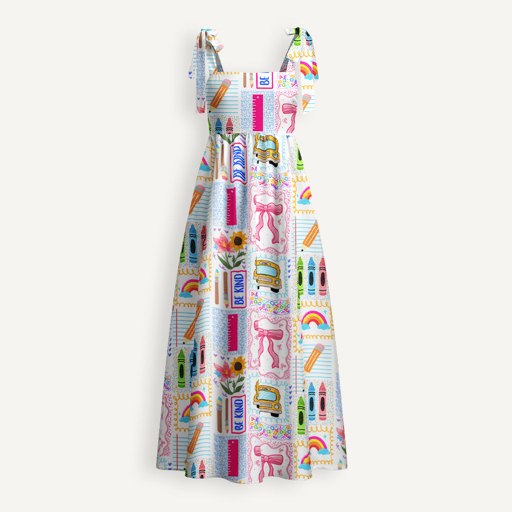 School Bus Coquette Bow Teacher Tie Shoulder Dress