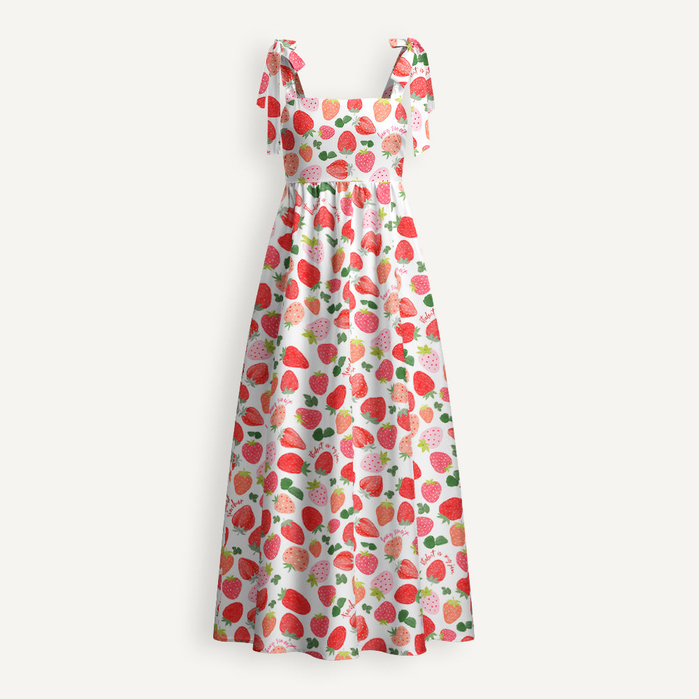 Strawberry Teacher Tie Shoulder Dress