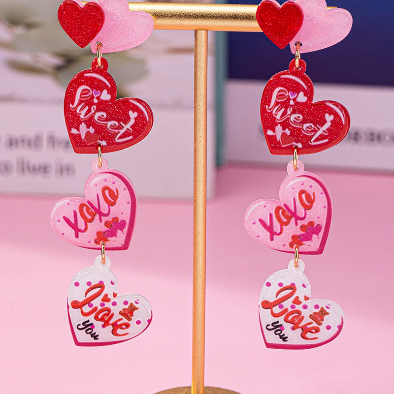 Pink Heart XOXO Teacher Acrylic Earrings