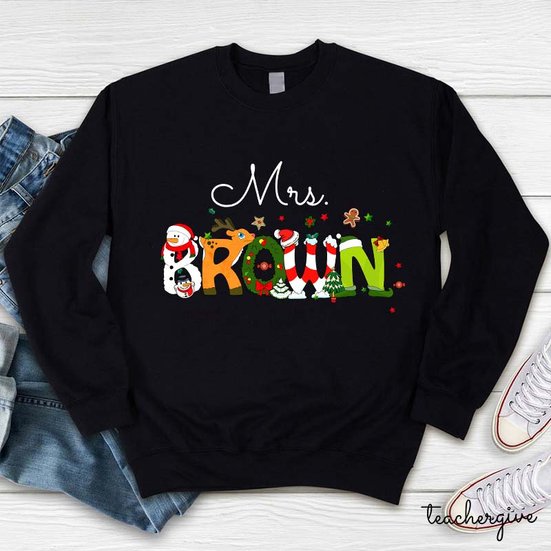 Personalized Christmas Style Teacher Long Sleeve T-Shirt