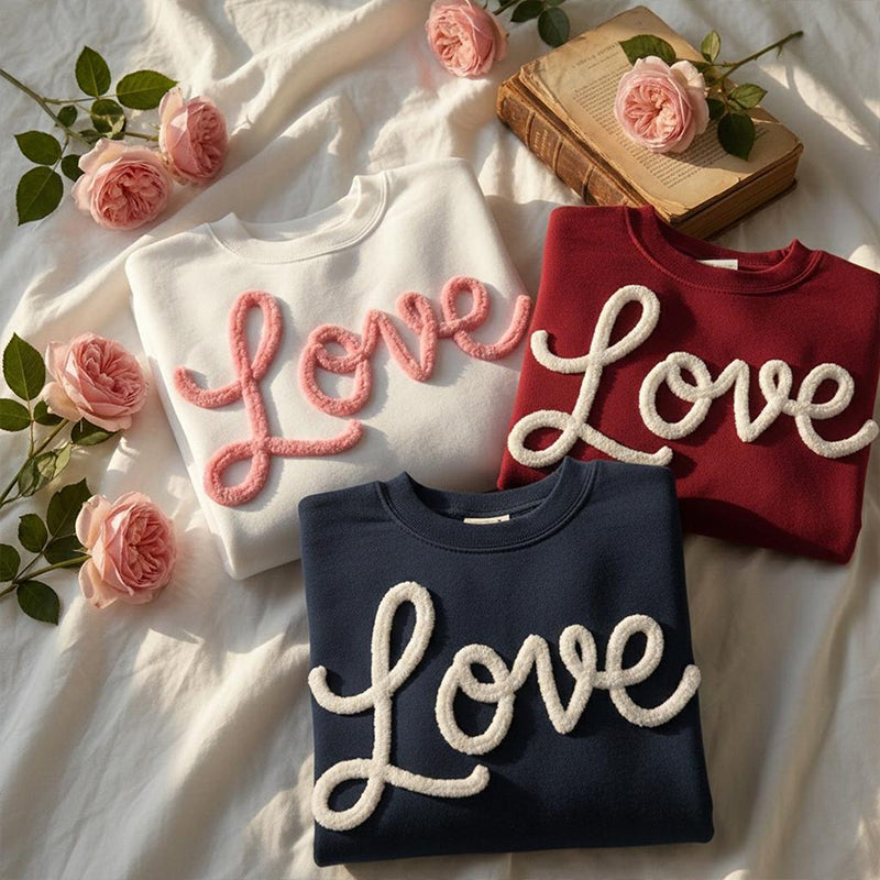 Love Valentine's Day Chenille Yarn Teacher Sweatshirt