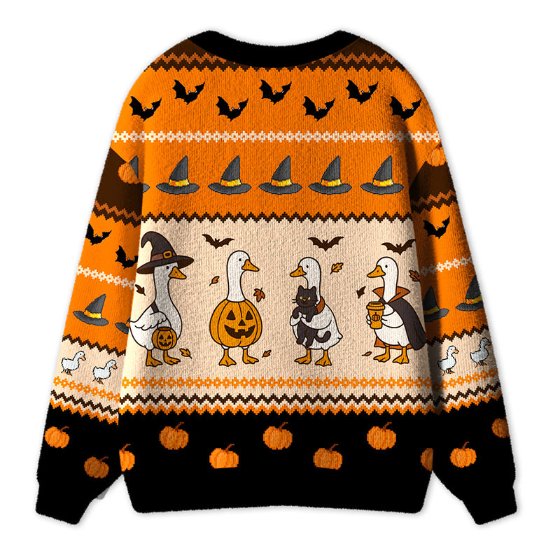 Halloween Duck Witch Hat Pumpkin Bat Teacher Ugly Fluffy Sweatshirt