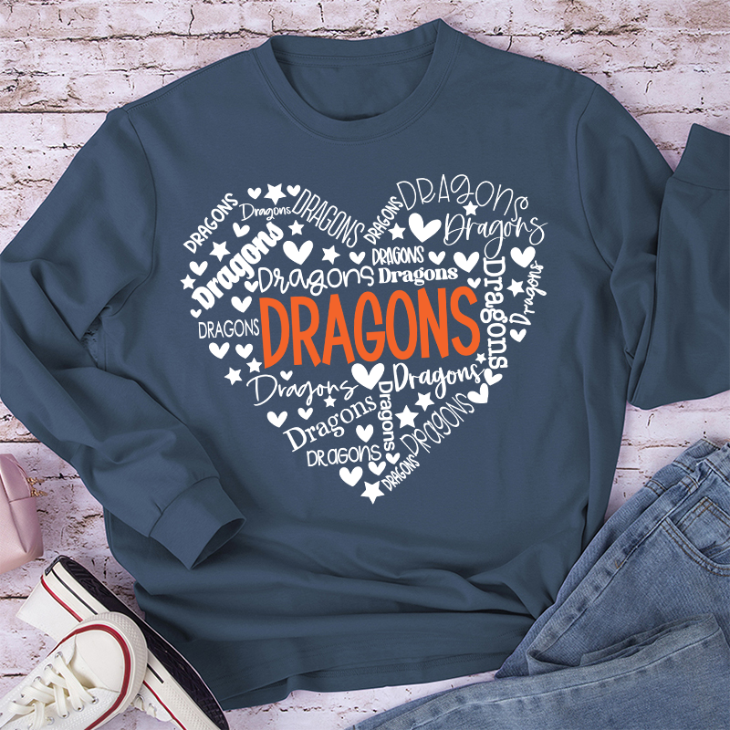 Personalized Mascot Heart Teacher Long Sleeve T-Shirt