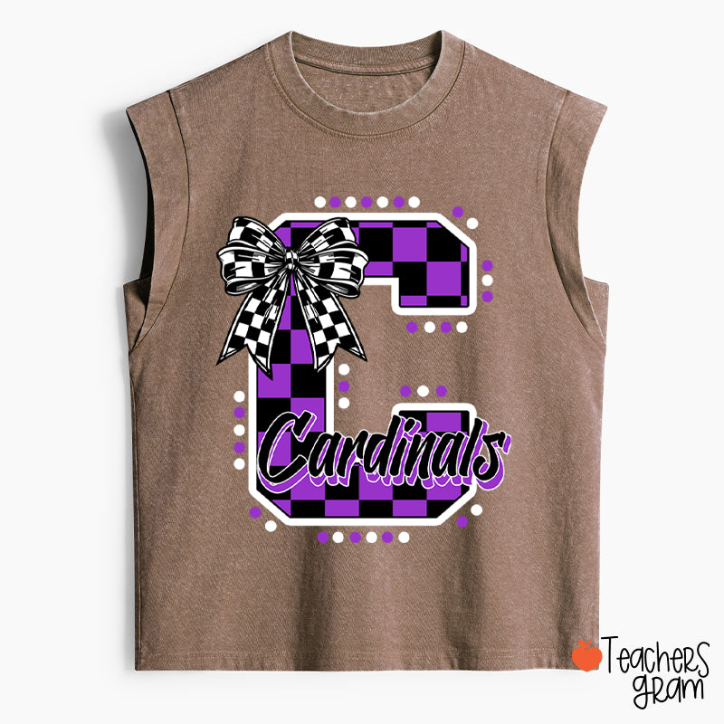 Personalized Mascot Checkered Print Teacher Female Washed Tank Top