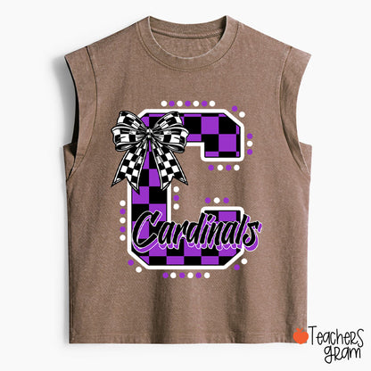 Personalized Mascot Checkered Print Teacher Female Washed Tank Top