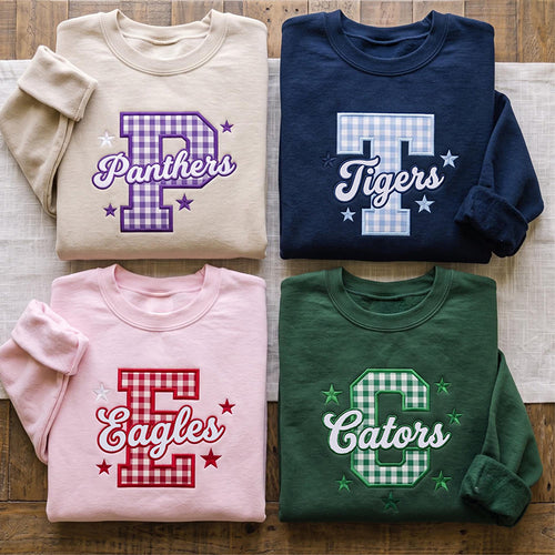Personalized Mascot Initial Star Patchwork Embroidered Teacher Sweatshirt