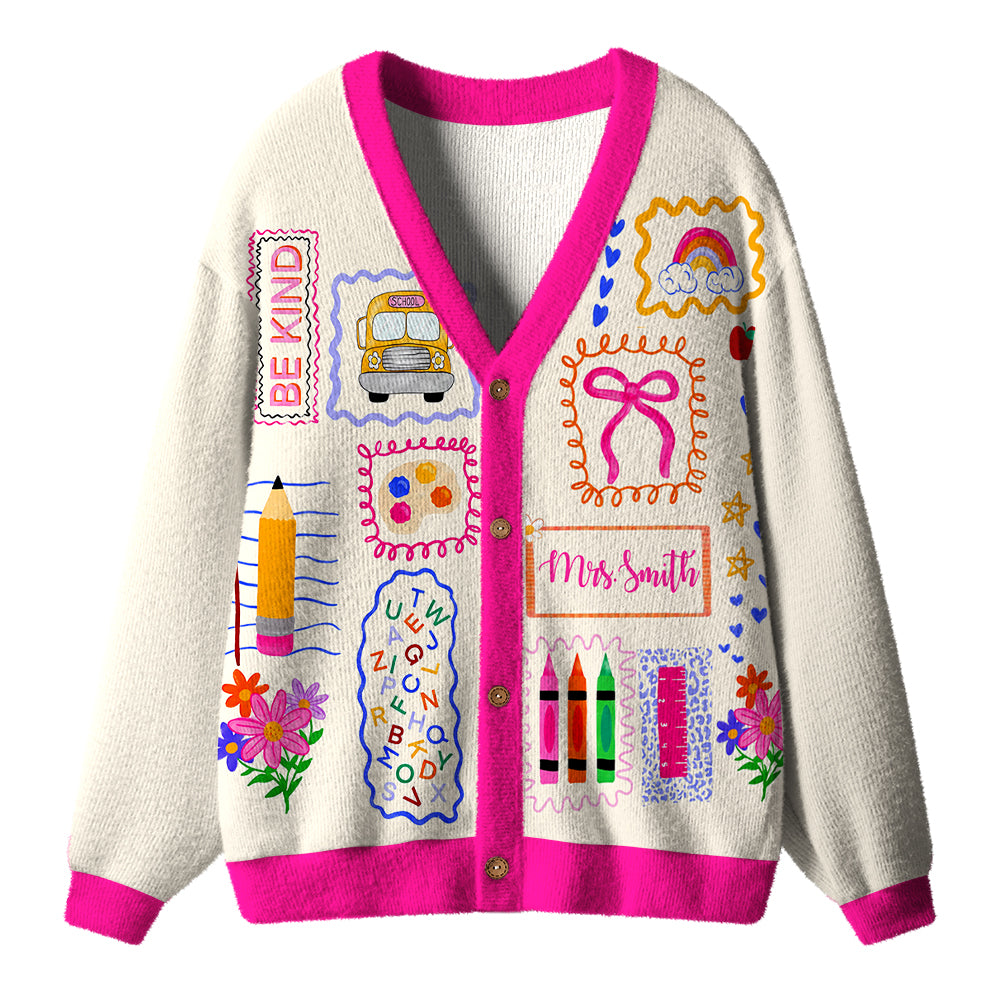 Personalized Name Grade Teacher Patchwork Teacher Ugly Cardigan Sweaters