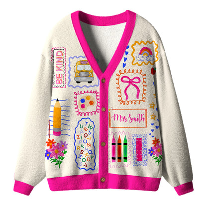 Personalized Name Grade Teacher Patchwork Teacher Ugly Cardigan Sweaters