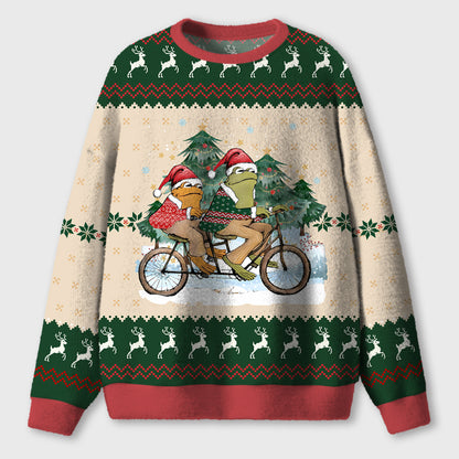 Frog's Christmas Trip Teacher Ugly Fluffy Sweatshirt