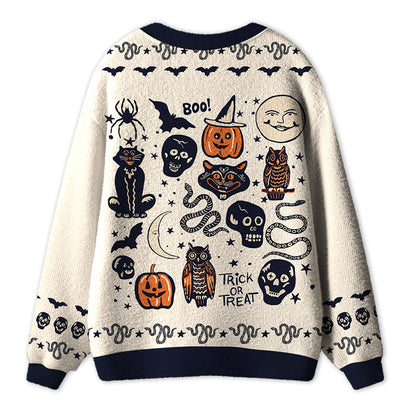 Vintage Halloween Trick Or Treat Teacher Cardigan Sweater