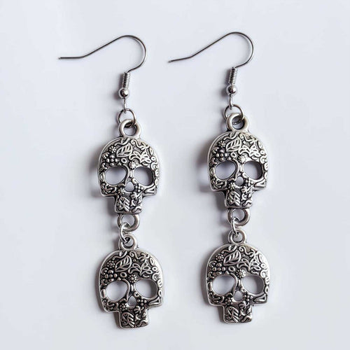 Black Rose Silver Skull Teacher Metal Earrings
