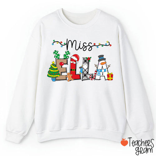 Personalized Name Cute Christmas Elements Teacher Sweatshirt