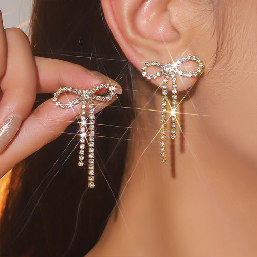 Bow Tassel Diamond Teacher Earrings