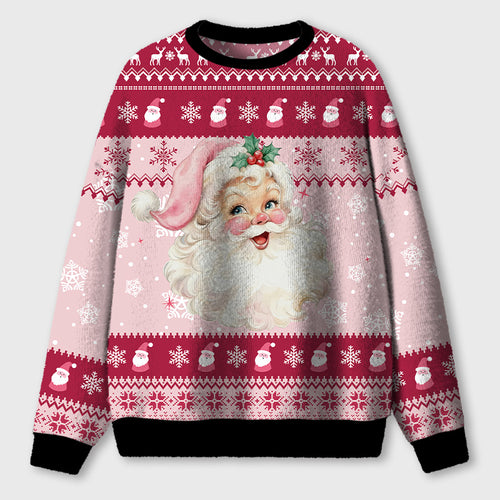 Pink Santa Teacher Ugly Fluffy Sweatshirt
