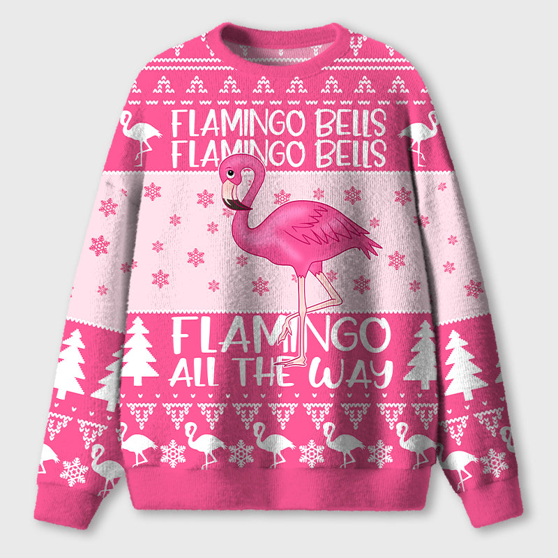 Pink Flamingo Christmas Teacher Ugly Fluffy Sweatshirt